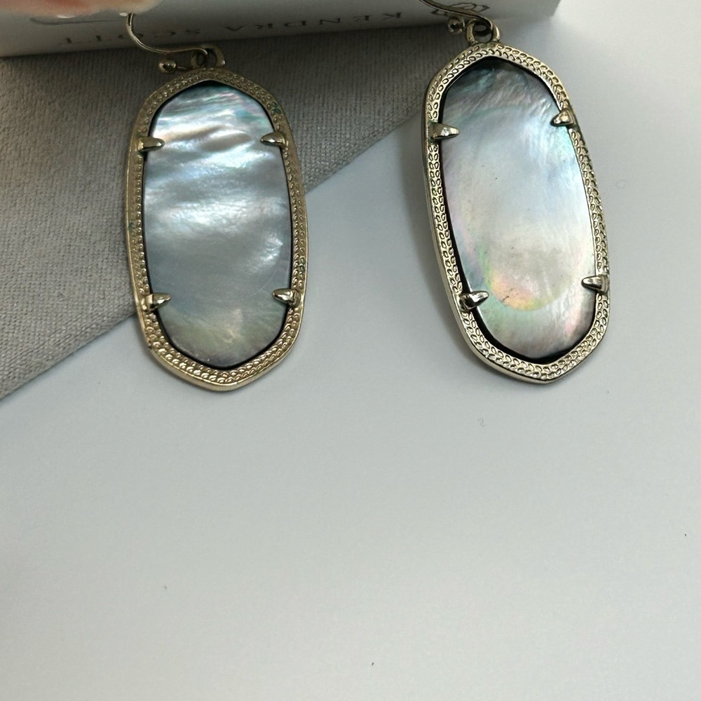 Kendra Scott Elle Earrings Black Iridescent 1.5" Drop & Pouch - Picture 7 of 10